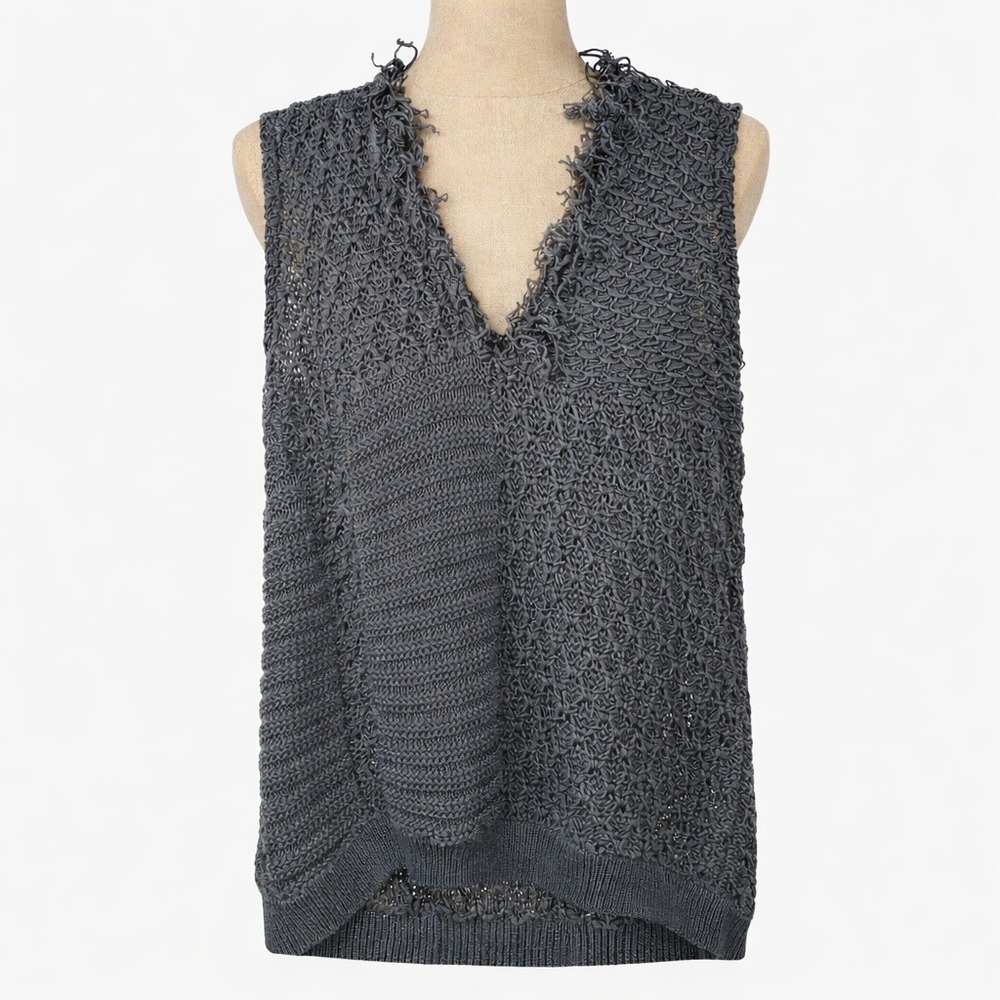 Piazza Sempione‎ Y2K Whimsigoth Textured Knit Tank Size 40 M Black Grunge Luxury